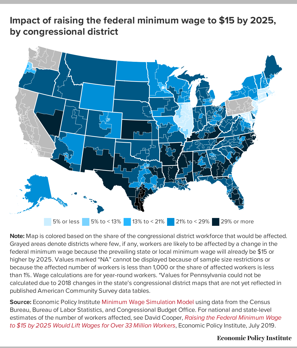 The impact of raising the minimum wage to 15 by 2025, by congressional