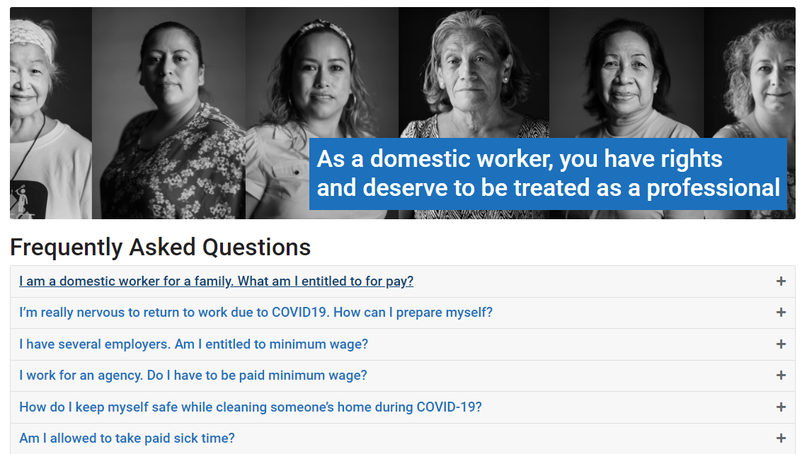 Chicago’s Office of Labor Standards has a campaign to protect the rights of domestic workers: Screenshot of the page on Chicago.gov educating domestic workers on their rights