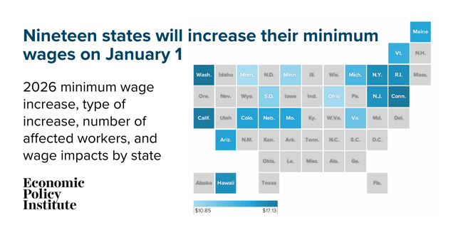 19 states will increase their minimum wages on January 1