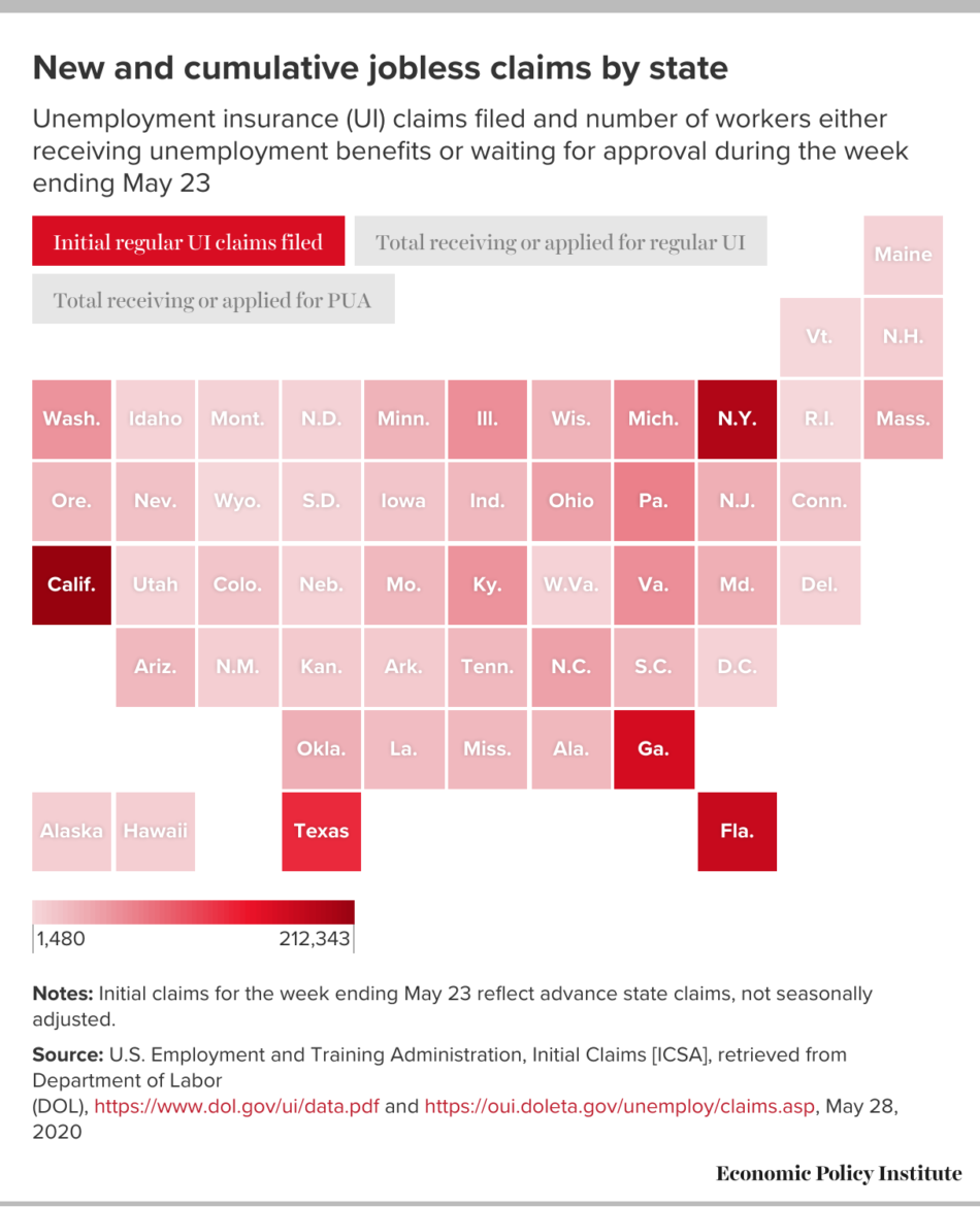 Six states have at least one million workers either receiving regular ...